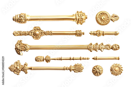 Gold Ornate Curtain Rod Finials   Luxury Home Decor  on transparent background