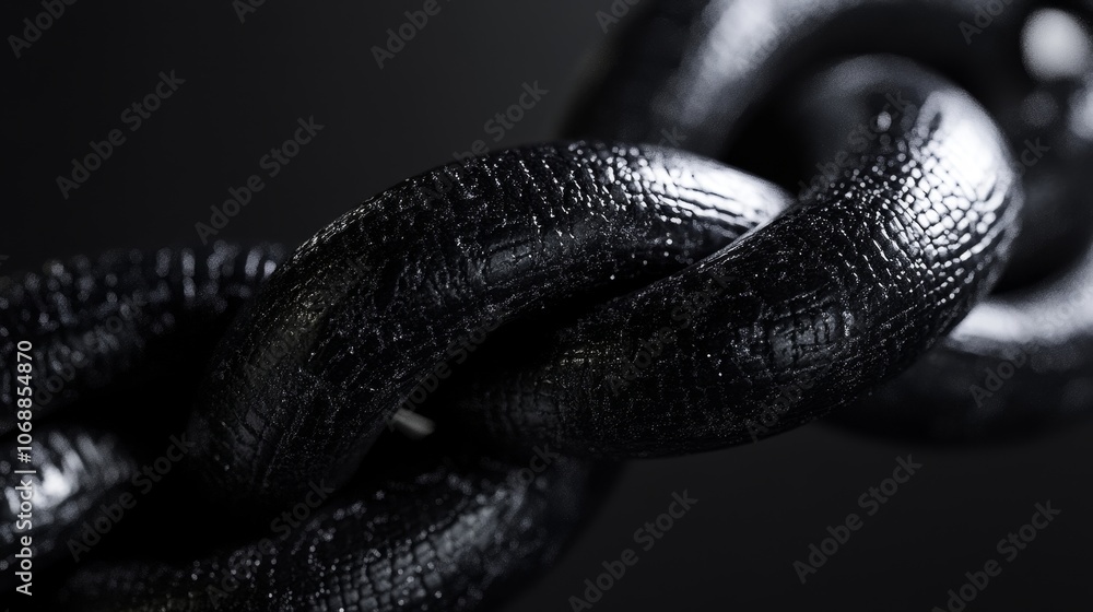 Fototapeta premium Close up of a black metal chain links, emphasizing the strength and interconnectedness.