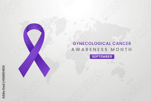 Gynecological cancer awareness illustration on white background with purple ribbon.