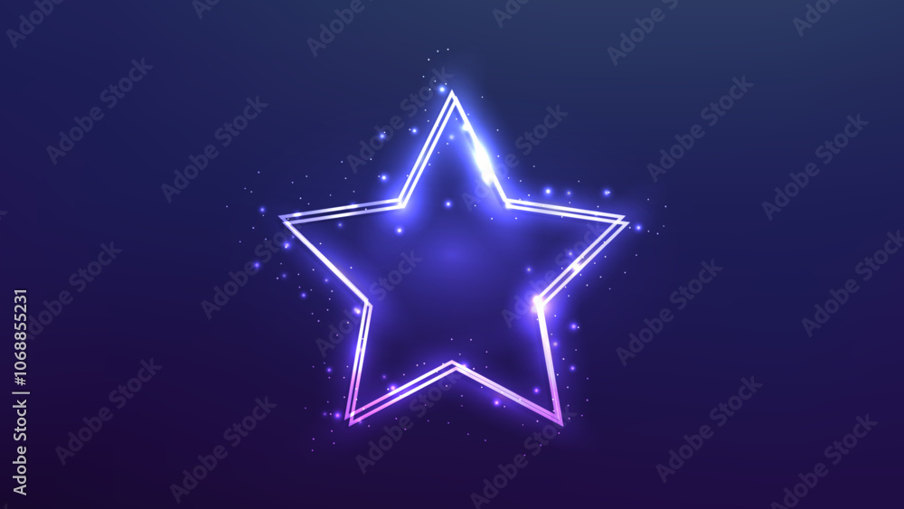 Neon double star frame with shining effects and sparkles Neon double star frame with shining effects and sparkles