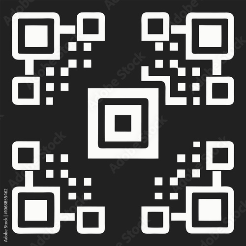 detailed vector illustration of a digital sample QR code, tag for smartphone and information scanning, and QR scanner for mobile app outline and icon.