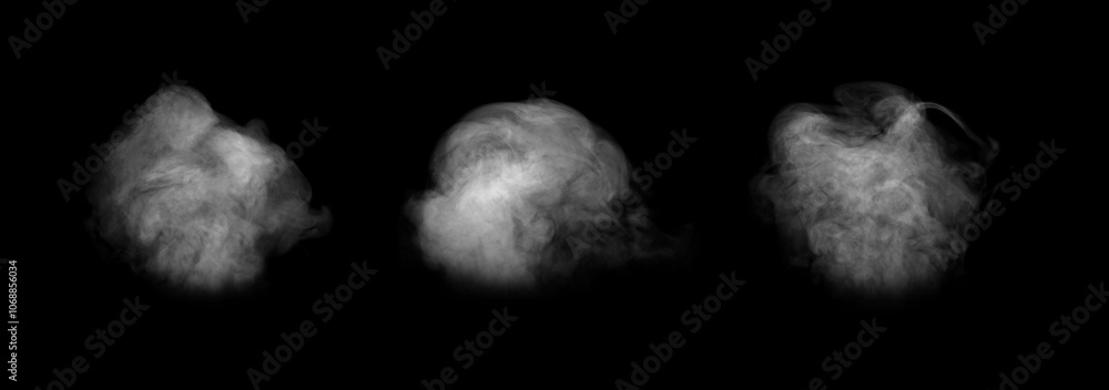 Set Black and white smoke, isolated on black background Set Black and white smoke, isolated on black background