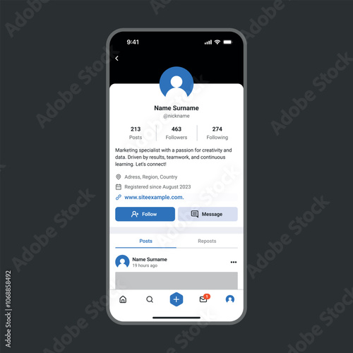 Social Media Profile Mockup: Profile Page and Post Template
