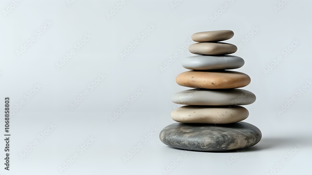 Stacked River Stones on Grey Background for Mindful Balance and Grounding Stacked River Stones on Grey Background for Mindful Balance and Grounding