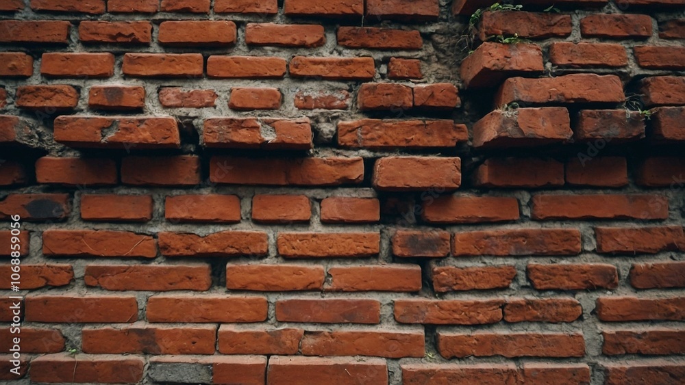 The ancient fortress wall made of red brick is deteriorating. The ancient fortress wall made of red brick is deteriorating.