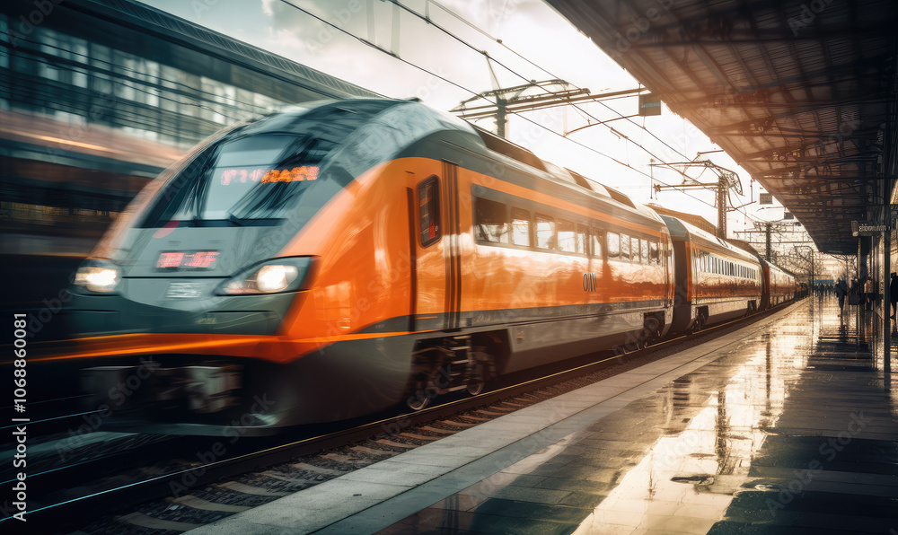 Naklejka premium Modern Commuter Speeding Through Urban Station