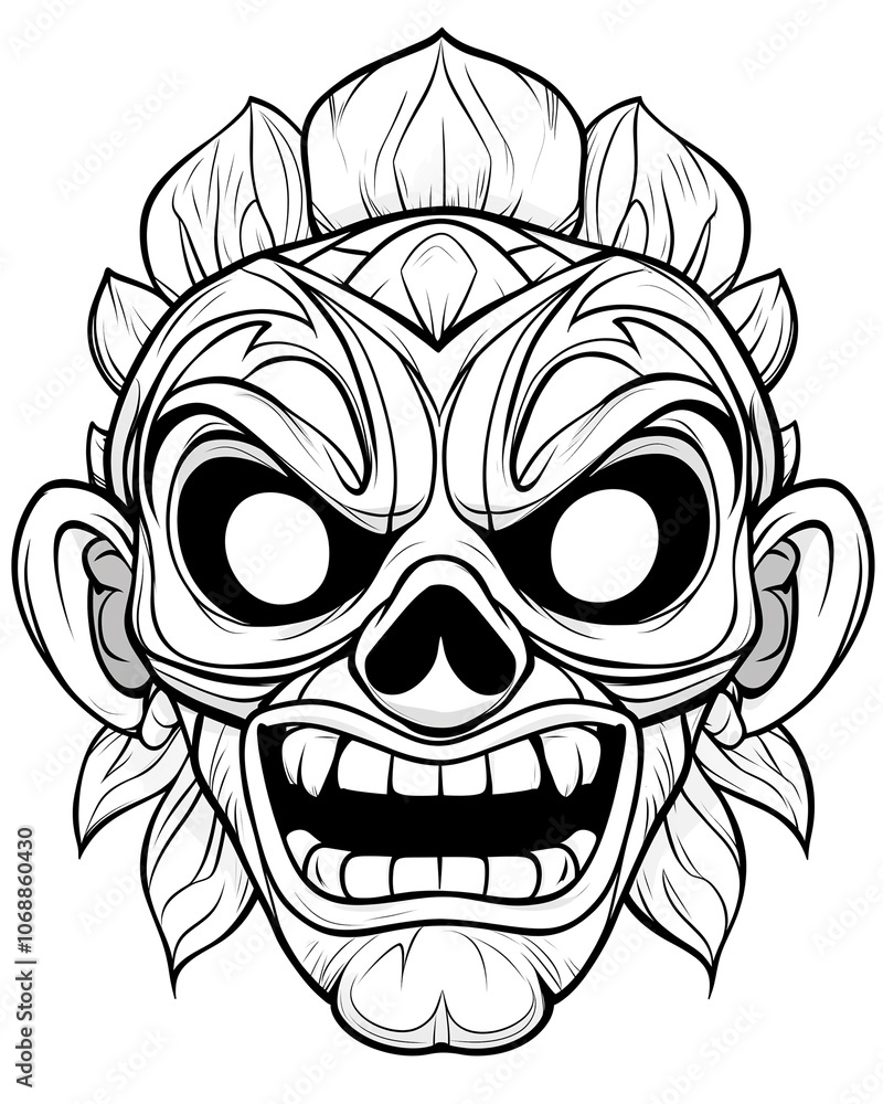 Obraz premium A scary looking face with a skull on it. The face is drawn in black and white. The skull is positioned on the left side of the face and the mouth is open. The eyes are wide open