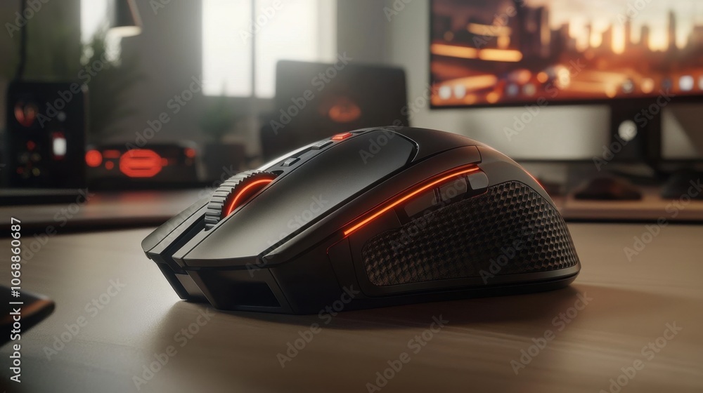 Gaming Mouse on Desk with Modern Background Gaming Mouse on Desk with Modern Background