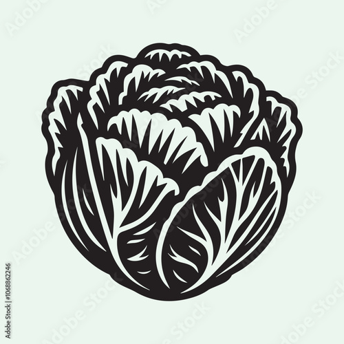 Cabbage logo vector, Cabbage silhouette vector icon black and white