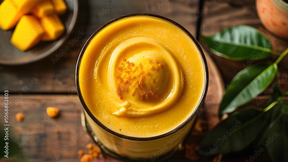 Beautifully Served Juicy Bright and Fragrant Mango Lassi: Refreshing Indian Yogurt Drink