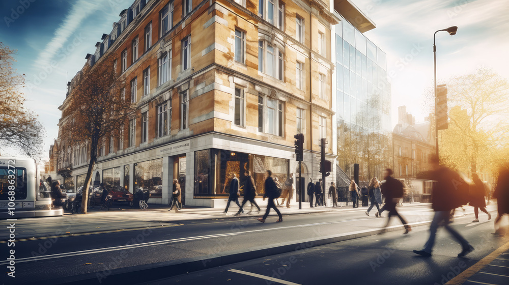 Urban Sunset: Bustling City Street Life Urban Sunset: Bustling City Street Life