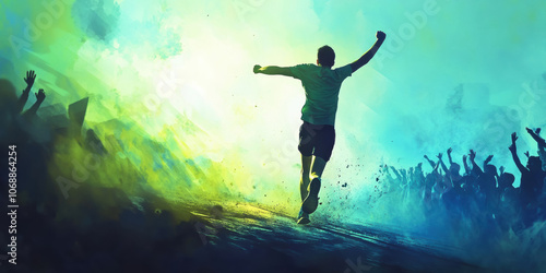 Wallpaper Mural Athlete celebrates victory amidst thrilling crowd cheering for success in sports event Torontodigital.ca