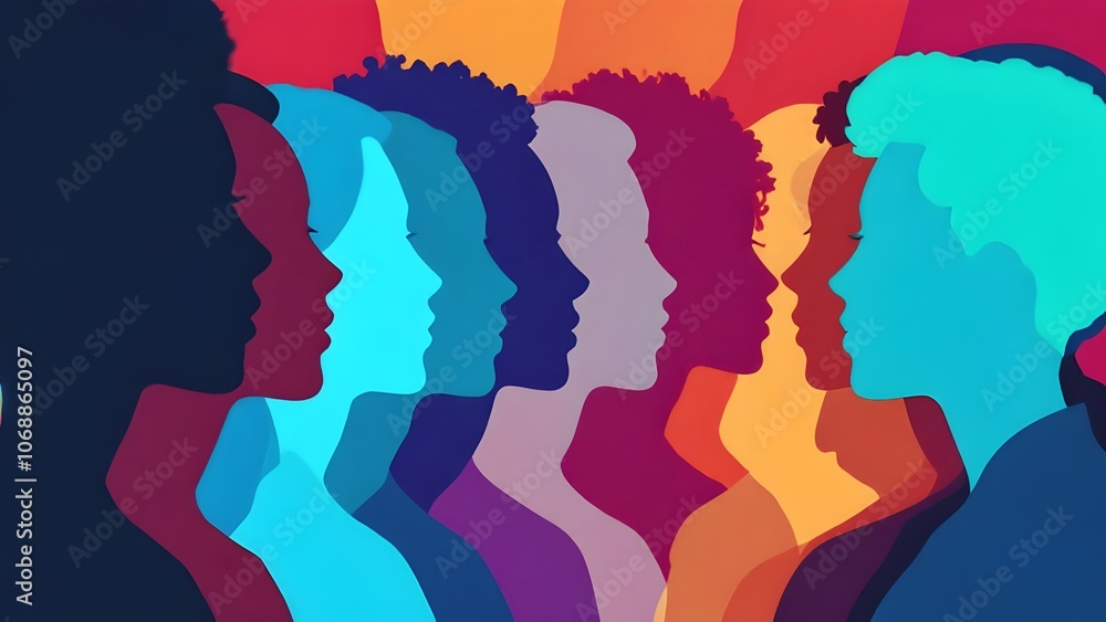 Diversity and inclusion of colorful silhouettes of people with multicultural backgrounds social equality Diversity and inclusion of colorful silhouettes of people with multicultural backgrounds social equality