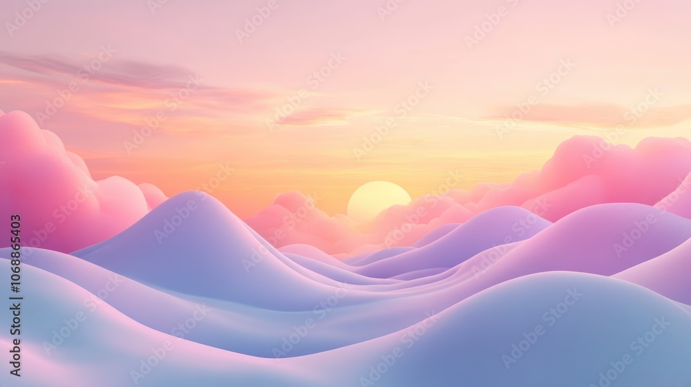 Ethereal landscape scene with misty hills and soft pastel colors ideal for artistic inspiration