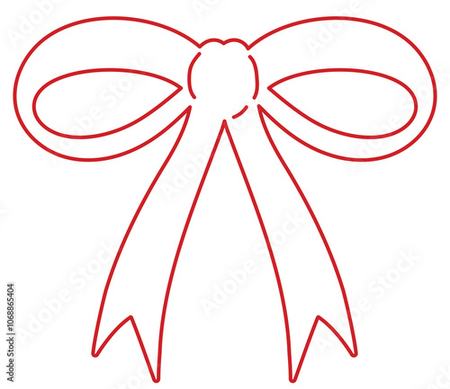 Red bow or ribbon outline for Christmas and New Year festive decoration, colouring book, art, painting, tattoo, patch, brooch, fabric print, breast cancer awareness campaign, fashion, accessory, women