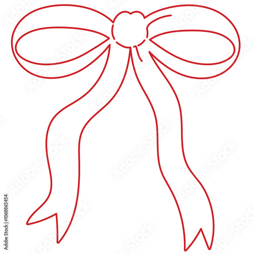 Red bow or ribbon outline for Christmas and New Year festive decoration, colouring book, art, painting, tattoo, patch, brooch, fabric print, breast cancer awareness campaign, fashion, accessory, women