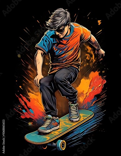 Skate board theme t shirt design with black background