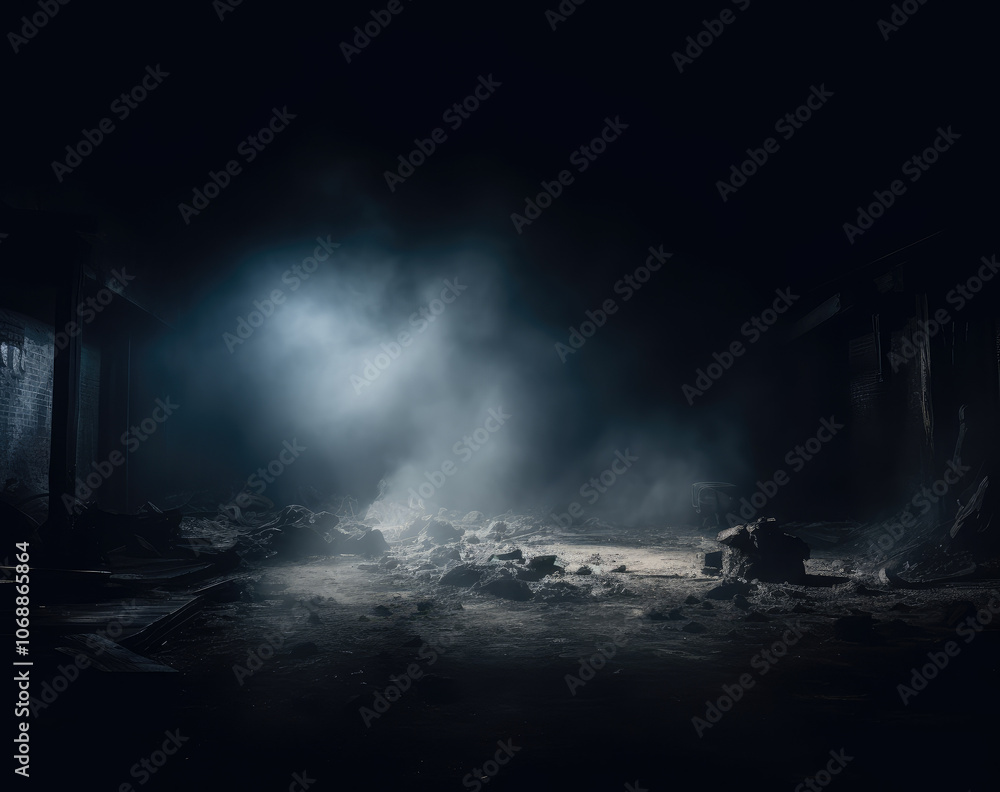 Fototapeta premium Mysterious Light in Dark Abandoned Warehouse