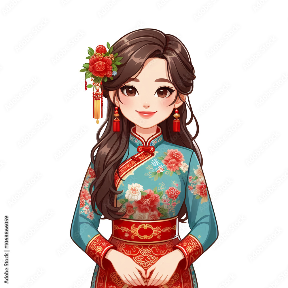 a girl in a traditional dress with a flower on her hair a girl in a traditional dress with a flower on her hair