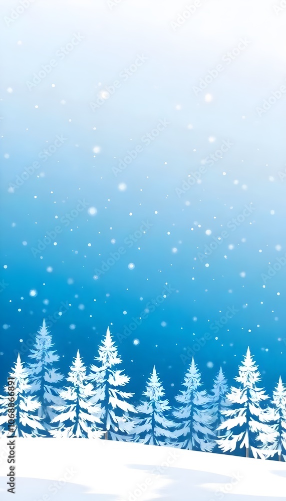 Obraz premium Serene Winter Night Background with Snowy Fir Trees Under a Starry Blue Gradient Sky