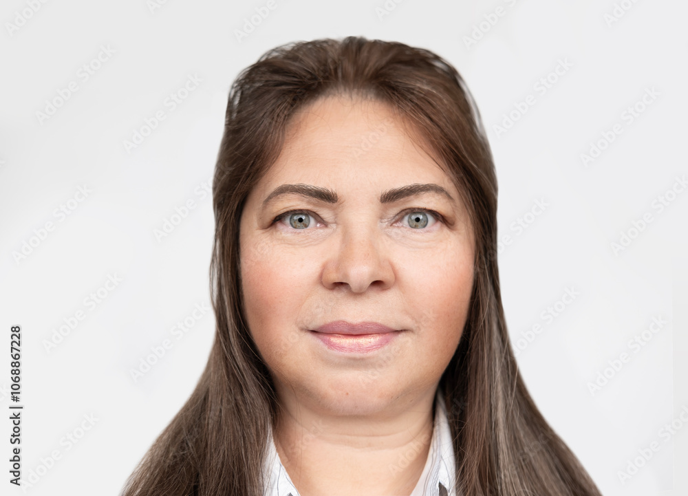 Happy elderly woman, Front-facing close-up of woman’s face, highlighting her unique beauty and calm expression, female beauty Happy elderly woman, Front-facing close-up of woman’s face, highlighting her unique beauty and calm expression, female beauty