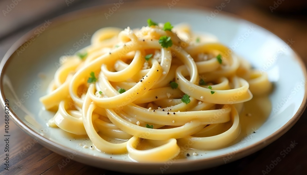 A creamy pasta dish with fresh fettuccine coated in a luxurious truffle cream sauce