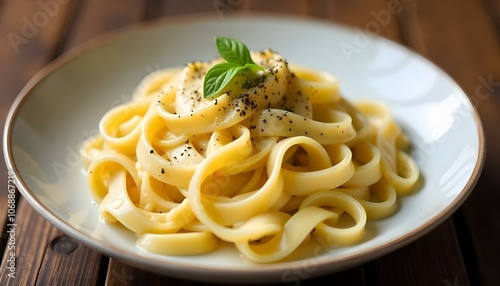 A creamy pasta dish with fresh fettuccine coated in a luxurious truffle cream sauce