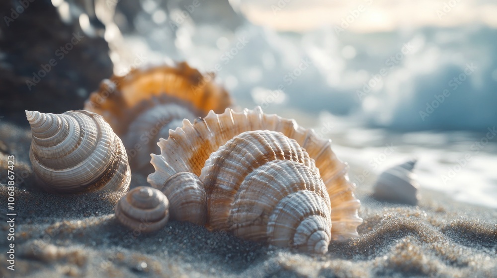 Seashells on the Beach at Sunset Seashells on the Beach at Sunset
