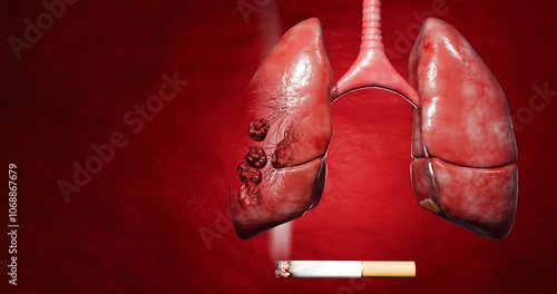 Lung cancer. Noncommunicable diseases or NCDs. Lung infections spread due to inhalation of cigarette smoke or dust. 3D Rendering. photo