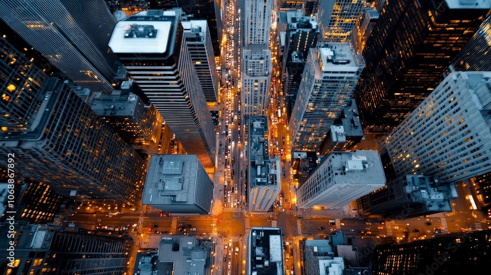 Aerial View of City with Bustling Traffic at Night Aerial View of City with Bustling Traffic at Night