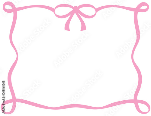 Cute pink bow or ribbon frame for Valentine's Day, wedding card, decoration, background, backdrop, wallpaper, template, polaroid frame, breast cancer, campaign banner, social media, post card, print