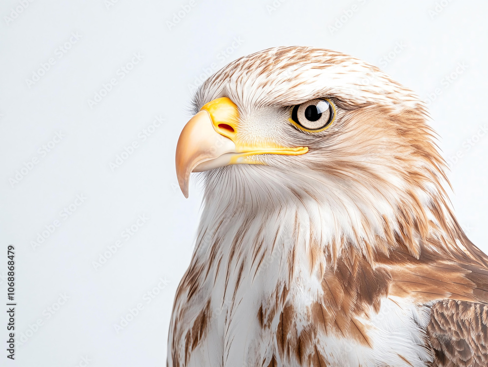 Naklejka premium Majestic eagle with striking features and detailed plumage, showcasing its sharp beak and intense gaze. This powerful bird symbolizes freedom and strength