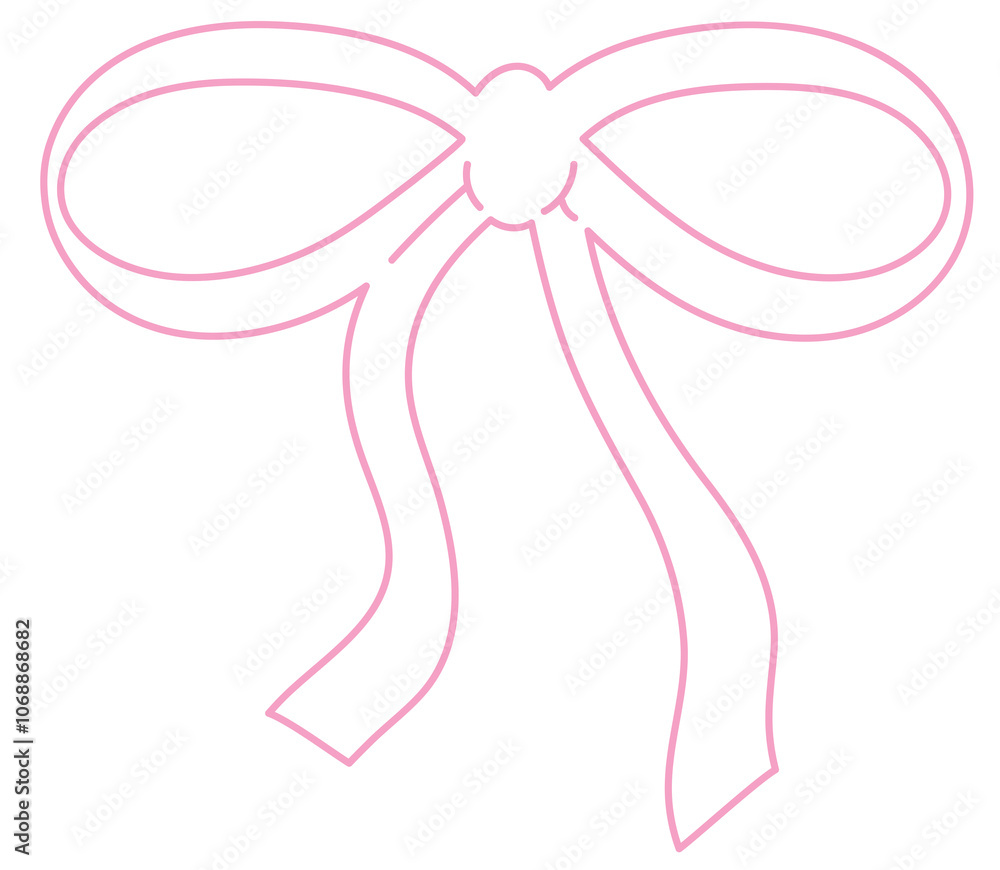 Pink bow or ribbon outline for decoration, colouring book, art, painting, tattoo, patch, brooch, fabric print, breast cancer awareness campaign, logo, icon, sign, symbol, fashion, accessory, women Pink bow or ribbon outline for decoration, colouring book, art, painting, tattoo, patch, brooch, fabric print, breast cancer awareness campaign, logo, icon, sign, symbol, fashion, accessory, women