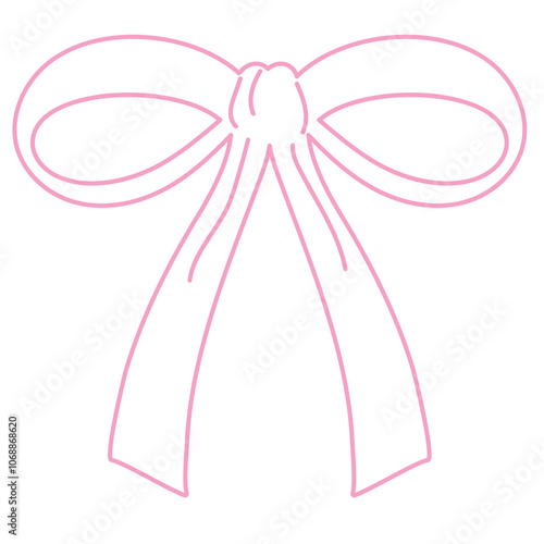 Pink bow or ribbon outline for decoration, colouring book, art, painting, tattoo, patch, brooch, fabric print, breast cancer awareness campaign, logo, icon, sign, symbol, fashion, accessory, women