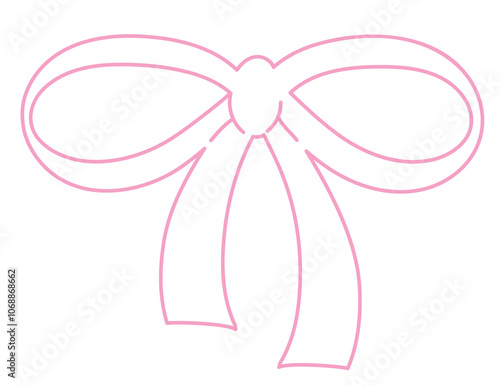Pink bow or ribbon outline for decoration, colouring book, art, painting, tattoo, patch, brooch, fabric print, breast cancer awareness campaign, logo, icon, sign, symbol, fashion, accessory, women