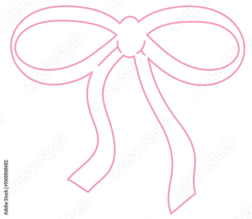 Pink bow or ribbon outline for decoration, colouring book, art, painting, tattoo, patch, brooch, fabric print, breast cancer awareness campaign, logo, icon, sign, symbol, fashion, accessory, women