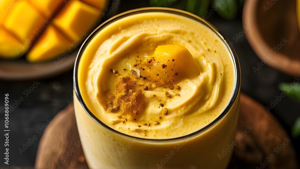Beautifully Served Juicy Bright and Fragrant Mango Lassi: Refreshing Indian Yogurt Drink Beautifully Served Juicy Bright and Fragrant Mango Lassi: Refreshing Indian Yogurt Drink