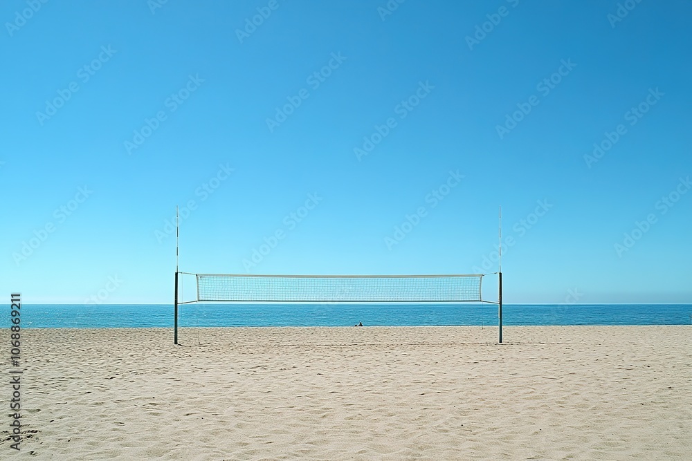 Empty beach volleyball court under clear blue sky Empty beach volleyball court under clear blue sky