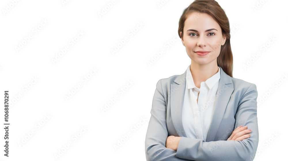 Successful business woman standing on transparent background PNG.
Successful business woman standing on transparent background PNG.