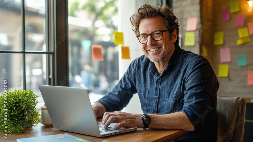 The Smiling Man at Laptop The Smiling Man at Laptop