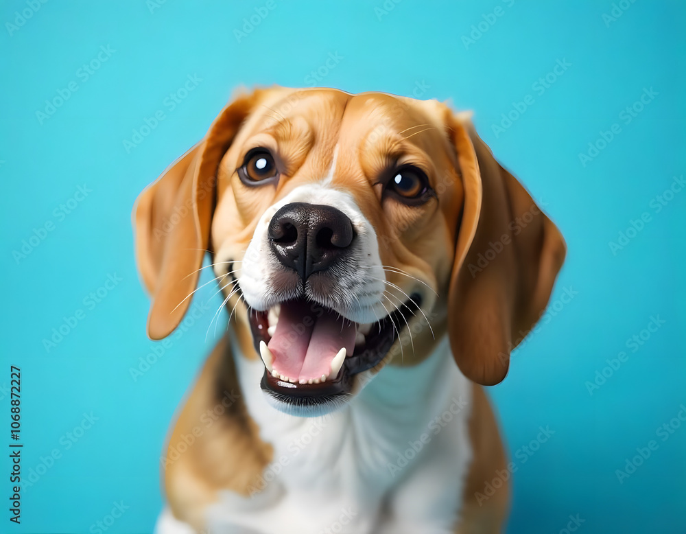 Portrait of a Happy and healthy dog jumping and running against a bright background Portrait of a Happy and healthy dog jumping and running against a bright background