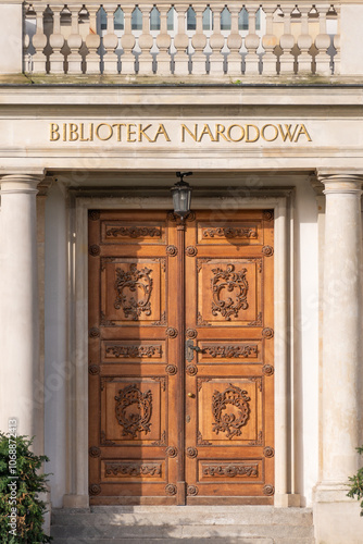 Polish National Library Special Collections Section. Beautiful wooden door. The Krasinski Palace