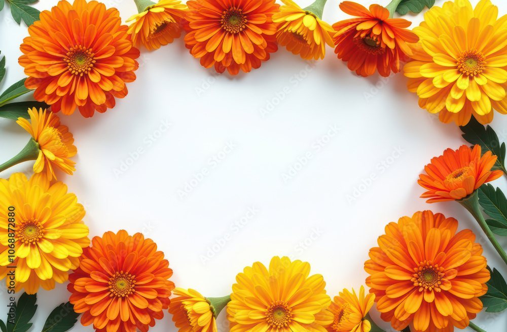 Bright and cheerful marigold floral border for spring or summer design. pongal in india Bright and cheerful marigold floral border for spring or summer design. pongal in india