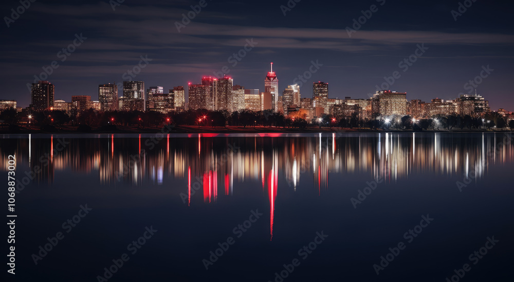 Fototapeta premium Serene City Nightscape Reflections