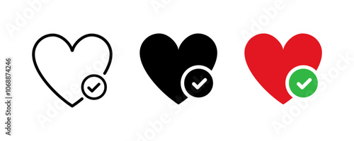 Heart checkmark icon. Hearts checkbox symbol approved sign. Heart Done concept icons. Vector