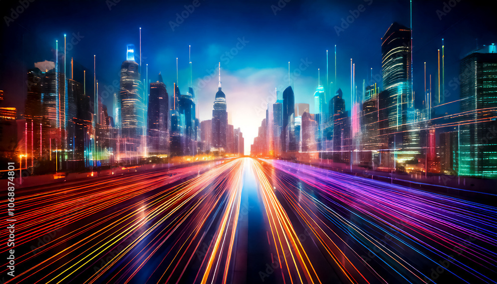 Abstract visualization of information and data exchange, data flow, digital code data streaming on a dark Abstract visualization of information and data exchange, data flow, digital code data streaming on a dark