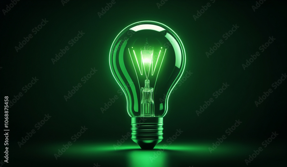Green holographic glowing lightbulb with copy space. Green holographic glowing lightbulb with copy space.