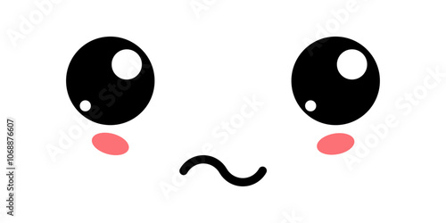 Cute Dissatisfied Kawaii Face Icon. Kawaii color cute face expression emoticon. Japanese kawaii emoji