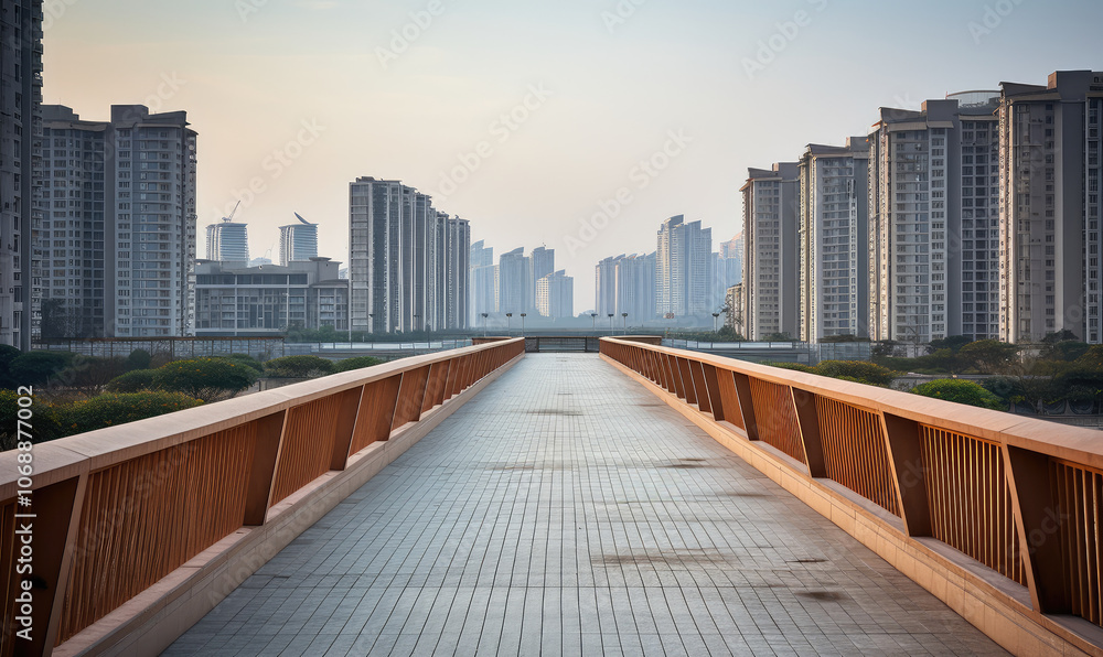 Obraz premium Modern Urban Bridge Leading to City Skyline