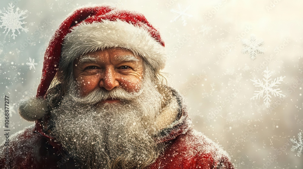 a Christmas card design with Santa and snowflakes, nostalgic charm, isolated on white background a Christmas card design with Santa and snowflakes, nostalgic charm, isolated on white background